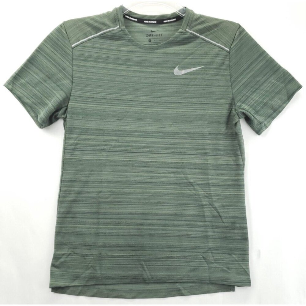 Nike Running Dri-Fit Shirt Men Small Green Reflective Stripes Crewneck